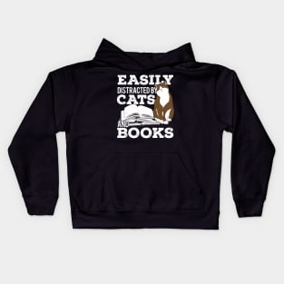 Easily Distracted By Cats And Books Kids Hoodie